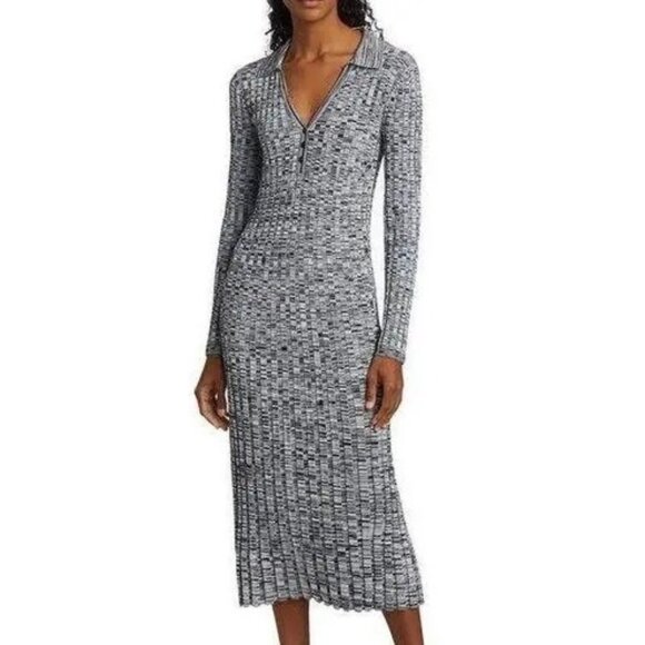 NWT Elle Tahari S Ribbed Marled Henley Sweater Dress Midi Length RN10208 - Picture 1 of 8